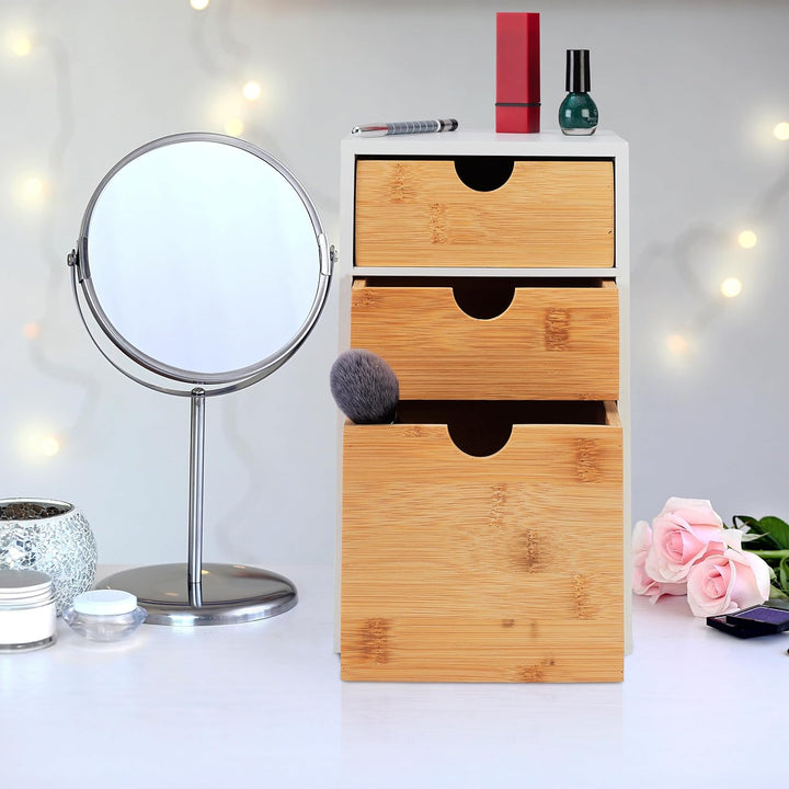 Relaxdays Schubladenbox, Bambus & MDF, HBT: 28x17x21,5 cm, Mini-Kommode 3 Schubladen, Schreibtisch O