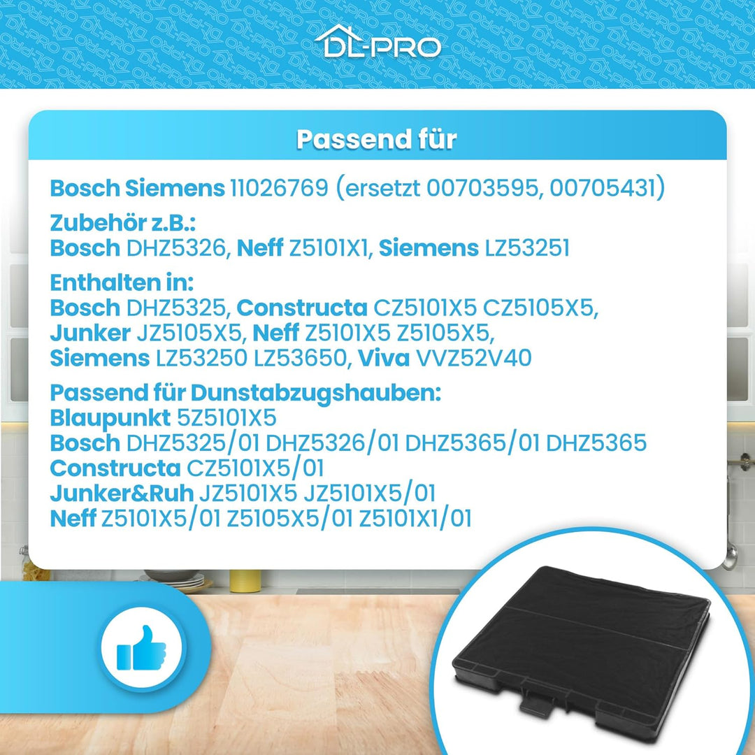 DL-pro Kohlefilter Aktivkohlefilter Filter für Bosch 11026769 DHZ5326 Siemens LZ53251 Neff Z5101X1 D