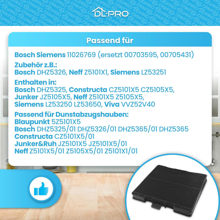 DL-pro Kohlefilter Aktivkohlefilter Filter für Bosch 11026769 DHZ5326 Siemens LZ53251 Neff Z5101X1 D