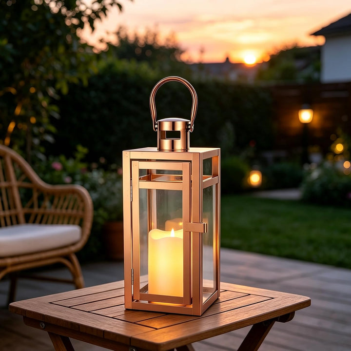 TRIROCKS Edelstahl Kerze Laterne 30,5cm Hoch Glas Hängende Kerzenständer Windlicht für Hochzeitsgesc