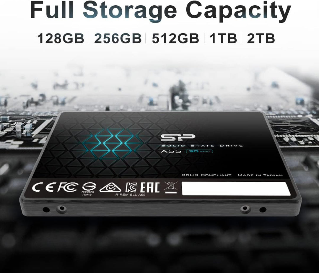 Silicon Power SP002TBSS3A55S25 SSD, 3D, NAND A55 SLC Cache, Performance Boost SATA III, 7 mm (0,28 Z