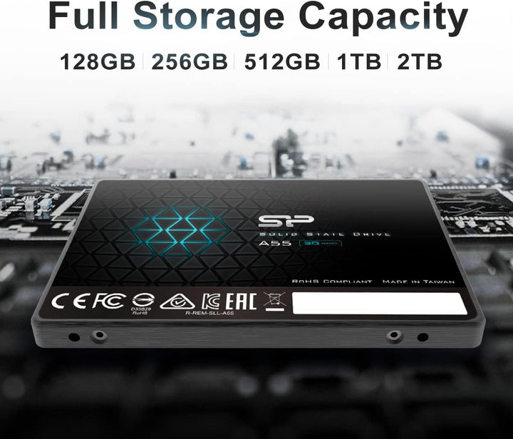 Silicon Power SP002TBSS3A55S25 SSD, 3D, NAND A55 SLC Cache, Performance Boost SATA III, 7 mm (0,28 Z