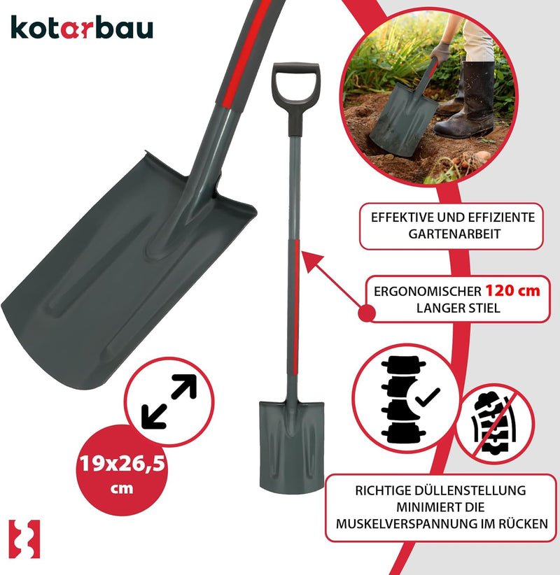 KOTARBAU® Profi-Gärtnerspaten 120cm mit Stiel für Gartenarbeiten Umpflanzen