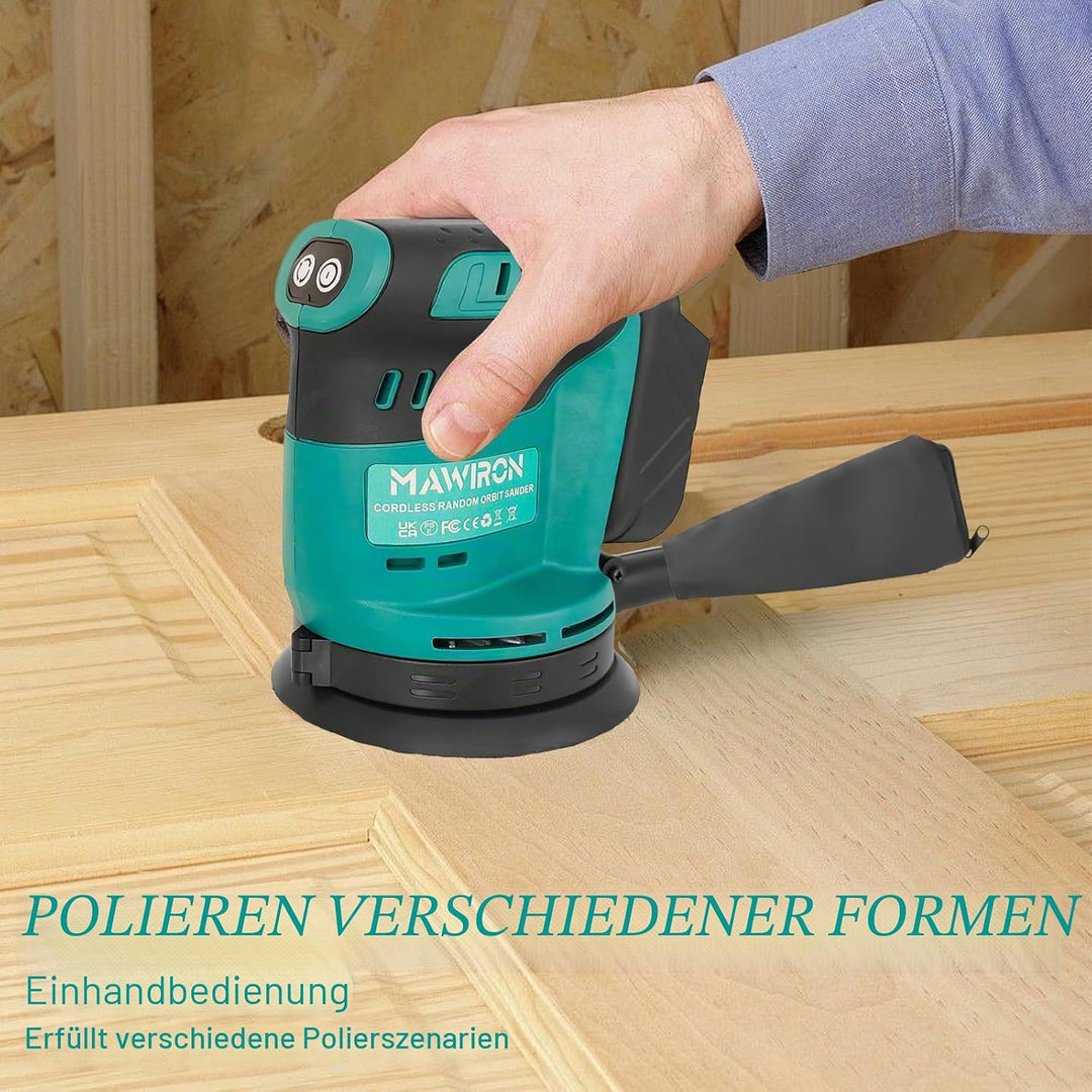 Bürstenlose Akku Exzenterschleifer mit 2pcs 3.0ah Akku, Ersetzen für Makita DBO180Z, Akkuschleifer S