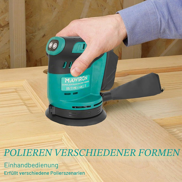 Bürstenlose Akku Exzenterschleifer mit 2pcs 3.0ah Akku, Ersetzen für Makita DBO180Z, Akkuschleifer S