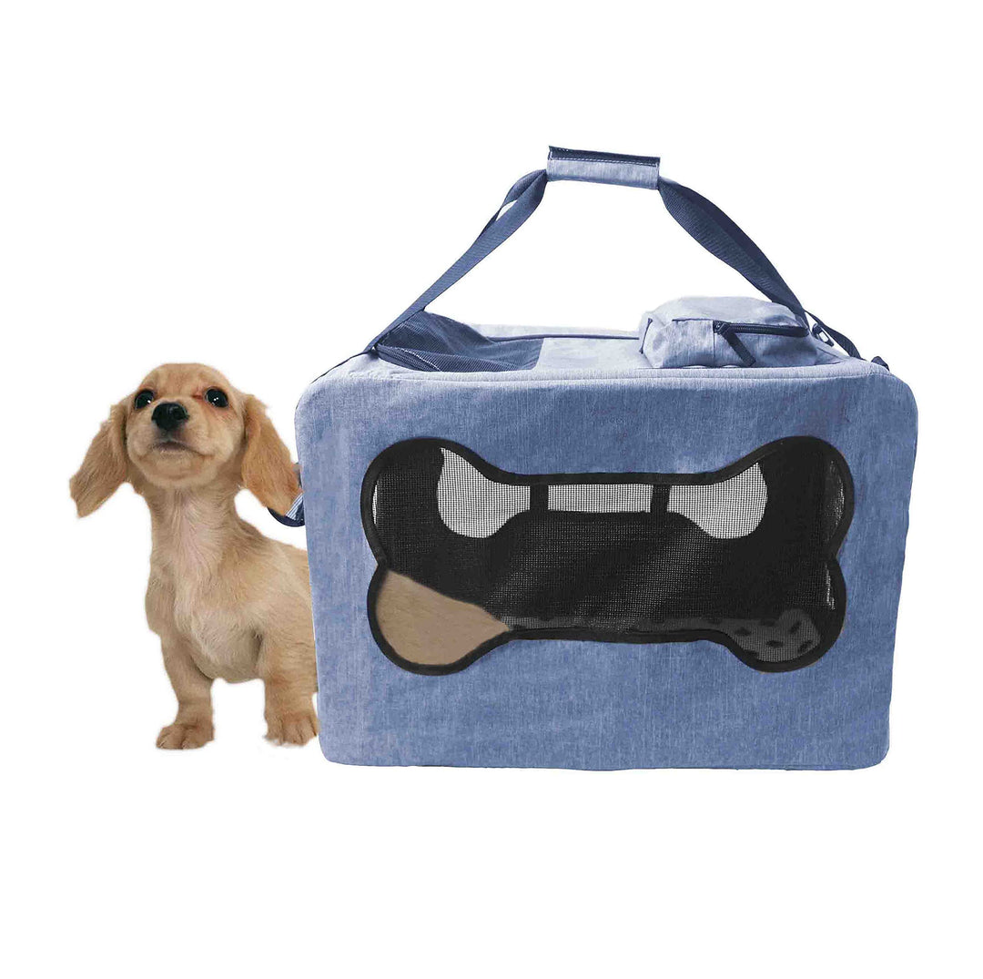 ABISTAB Transportbox Hunde und Katze Faltbare Tragetasche blau Grösse M robuste Atmungsaktive Netz m