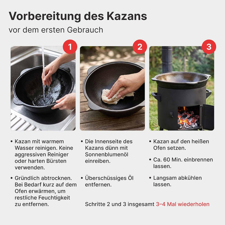 Super Set: Utschag Feuerstelle Ø36cm Stahl 2mm Kazan 10L Outdoor Feuerofen | Rauchrohr Luftklappe As
