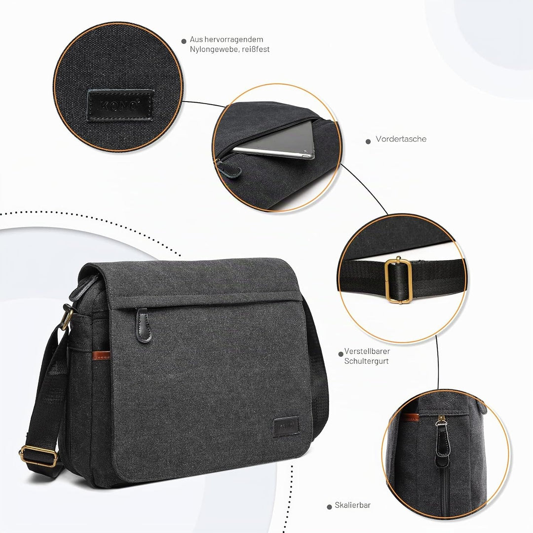KONO Umhängetasche Leinwand Schultertasche Gross Messenger Bag 13 Zoll Segeltuch Tasche für Arbeit U
