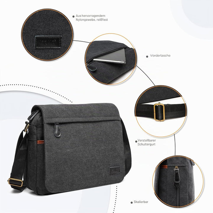 KONO Umhängetasche Leinwand Schultertasche Gross Messenger Bag 13 Zoll Segeltuch Tasche für Arbeit U