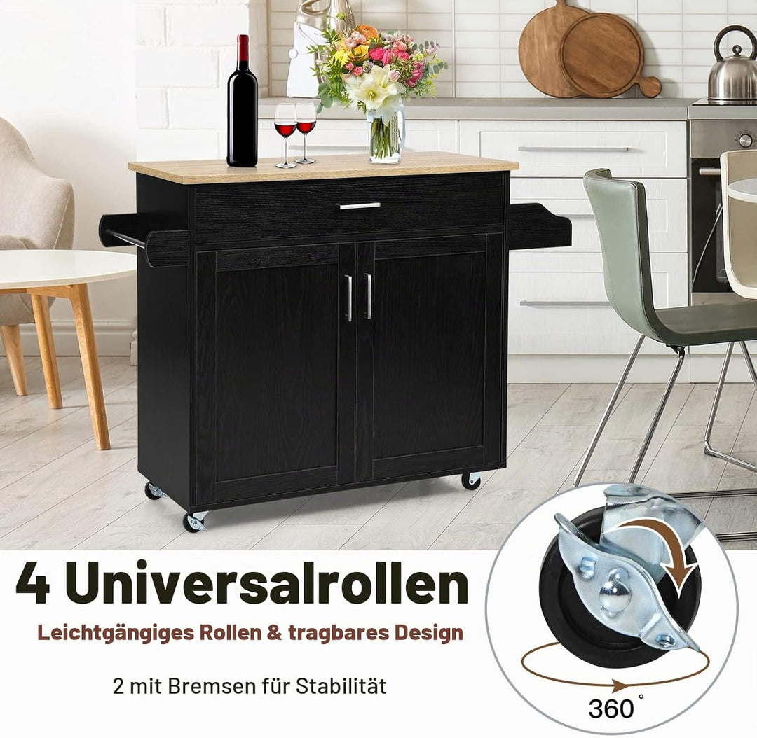 GOPLUS Servierwagen mit Schublade &amp; Schrank, Rollbarer Küchenwagen, Beistellwagen mit Verstellbarer