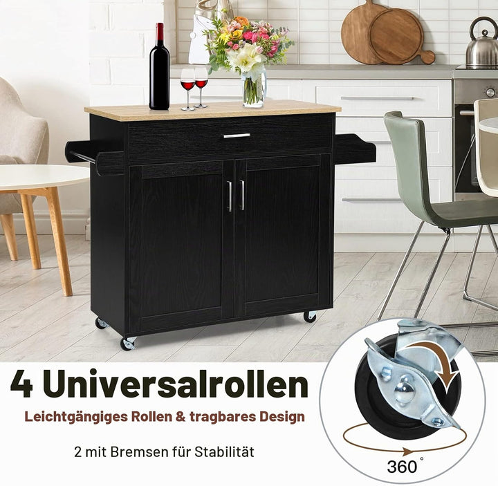 GOPLUS Servierwagen mit Schublade &amp; Schrank, Rollbarer Küchenwagen, Beistellwagen mit Verstellbarer