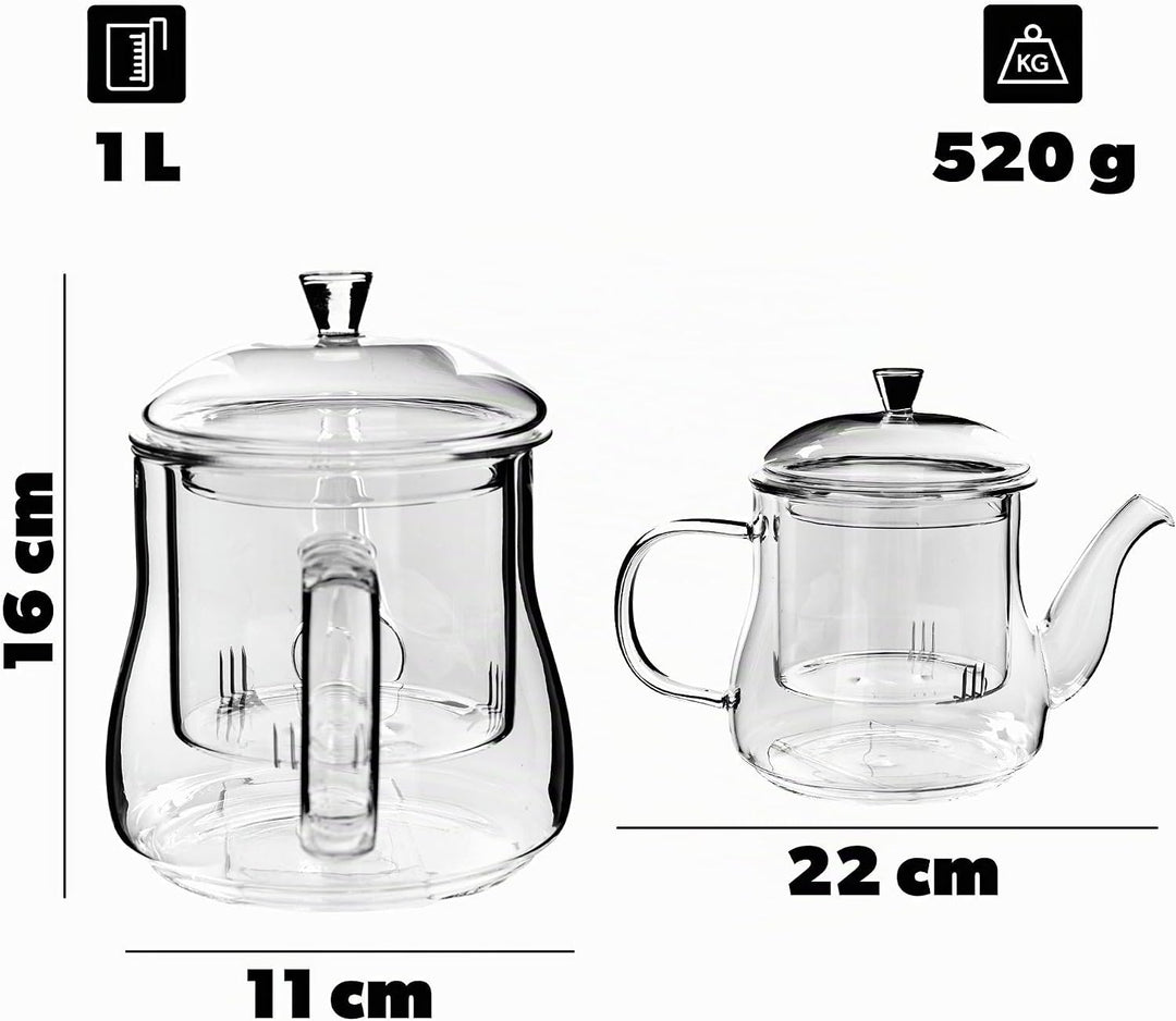 KADAX Teekanne aus Glas 1L, hitzebeständig, Glaskanne mit Siebeinsatz für losen Tee, Glasteekanne mi