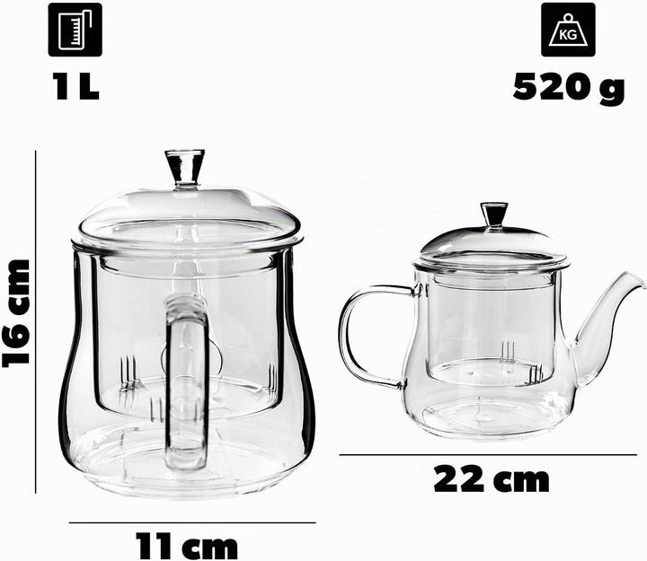 KADAX Teekanne aus Glas 1L, hitzebeständig, Glaskanne mit Siebeinsatz für losen Tee, Glasteekanne mi
