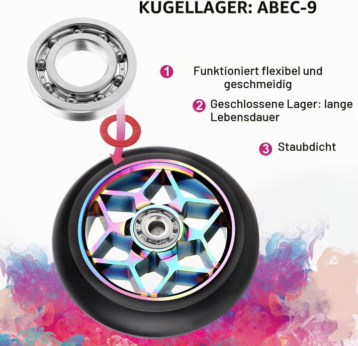 DBREAKS Stunt Scooter Rollen, 2 Stück Scooter Ersatzräder, 110mm Scooter Räder mit ABEC, 9 Kugellage