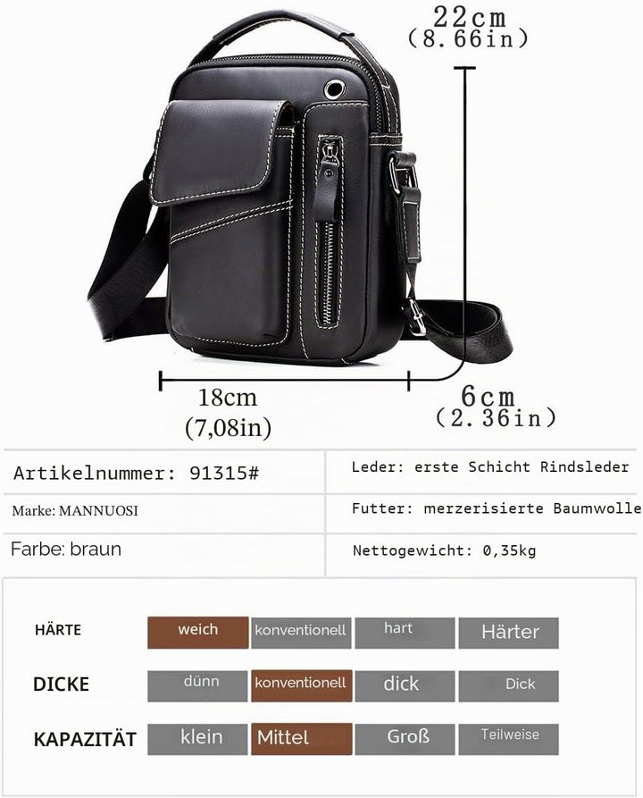 Herren Schultertaschen Freizeit Fashion Echtleder Crossbody Tasche Schwarz2, Schwarz2