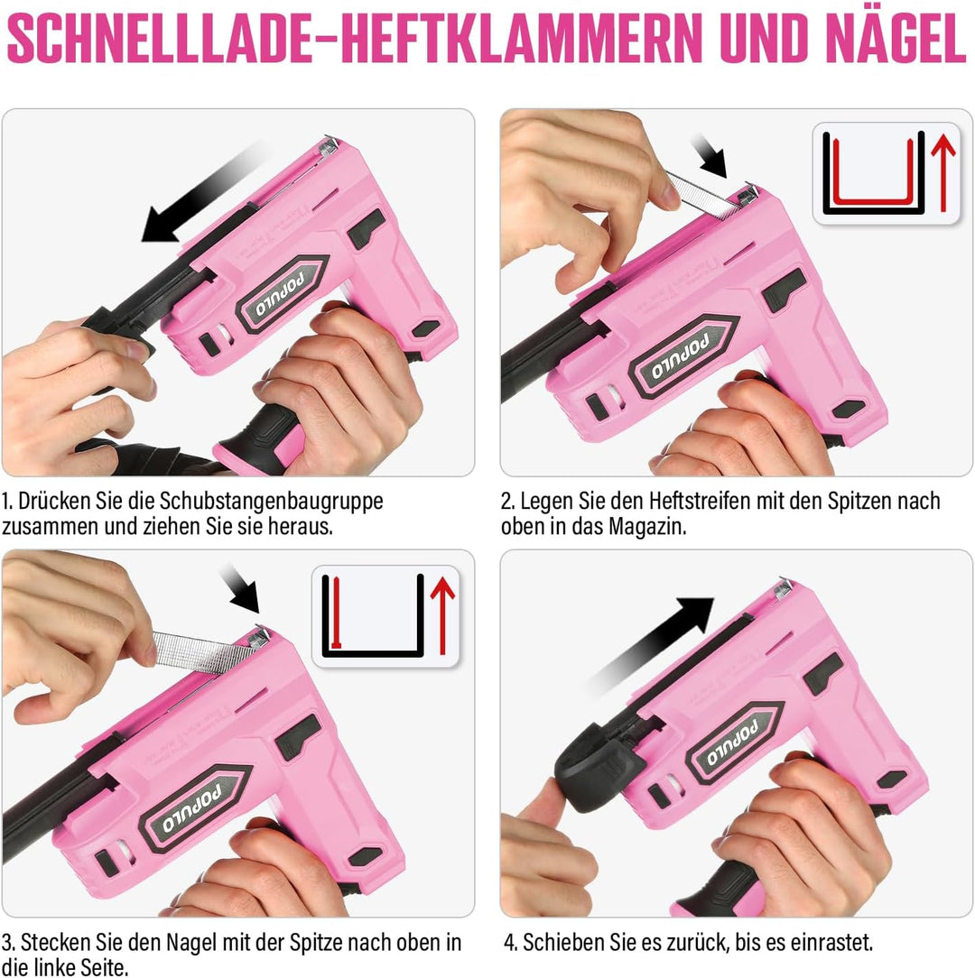 POPULO Akku Tacker, 2-in-1 Lithium-Ionen-Heftgerät, 4V Nagelgerät Set Mit Ladekabel, 2600 Heftklamme