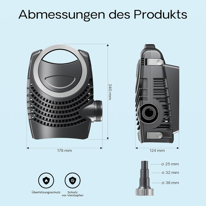SunSun NEO-7000 SuperECO Teichpumpe 7000 l/h / 50 W, energiesparende Filterpumpe, Bachlaufpumpe für
