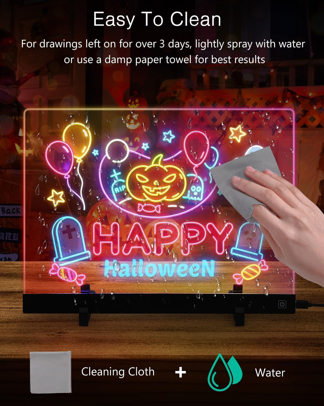 LED Zeichenbrett, ORIA Leuchtendes LED Zeichenbrett für Kinder, Neonlicht Maltafel Acry Notiztafel m