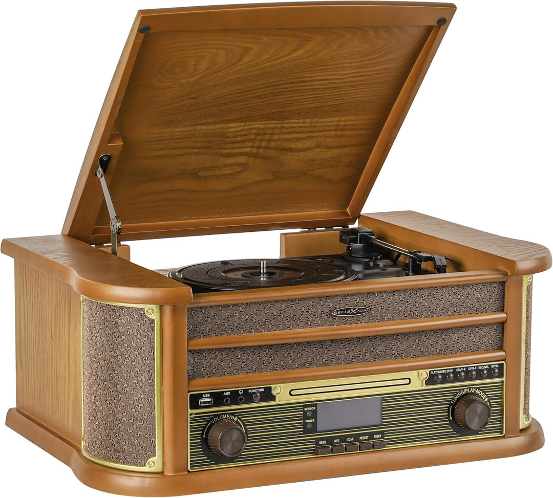 Reflexion HIF2002 Retro Stereo-Anlage mit Plattenspieler, Kassette, CD-Player und DAB-Radio (DAB+, U