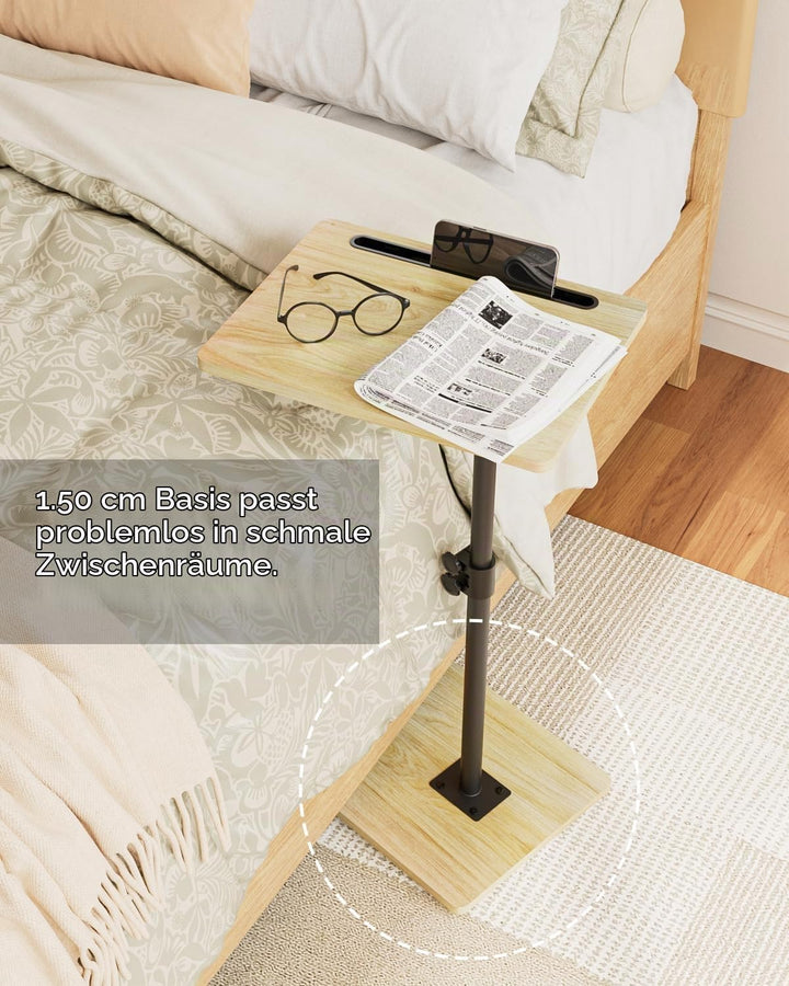 Beistelltisch, C-Form Höhenverstellbar Sofatisch, 360°Rotierend Couchtisch Klein,40x30x(45-81) cm,Ho