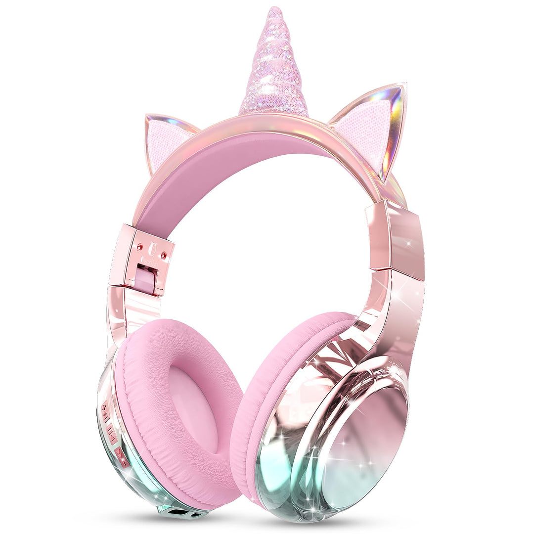 JYPS Bluetooth Kopfhörer Kinder, Metallisch Kabellose Kopfhörer Kinder rosa Einhorn, rosa Einhorn