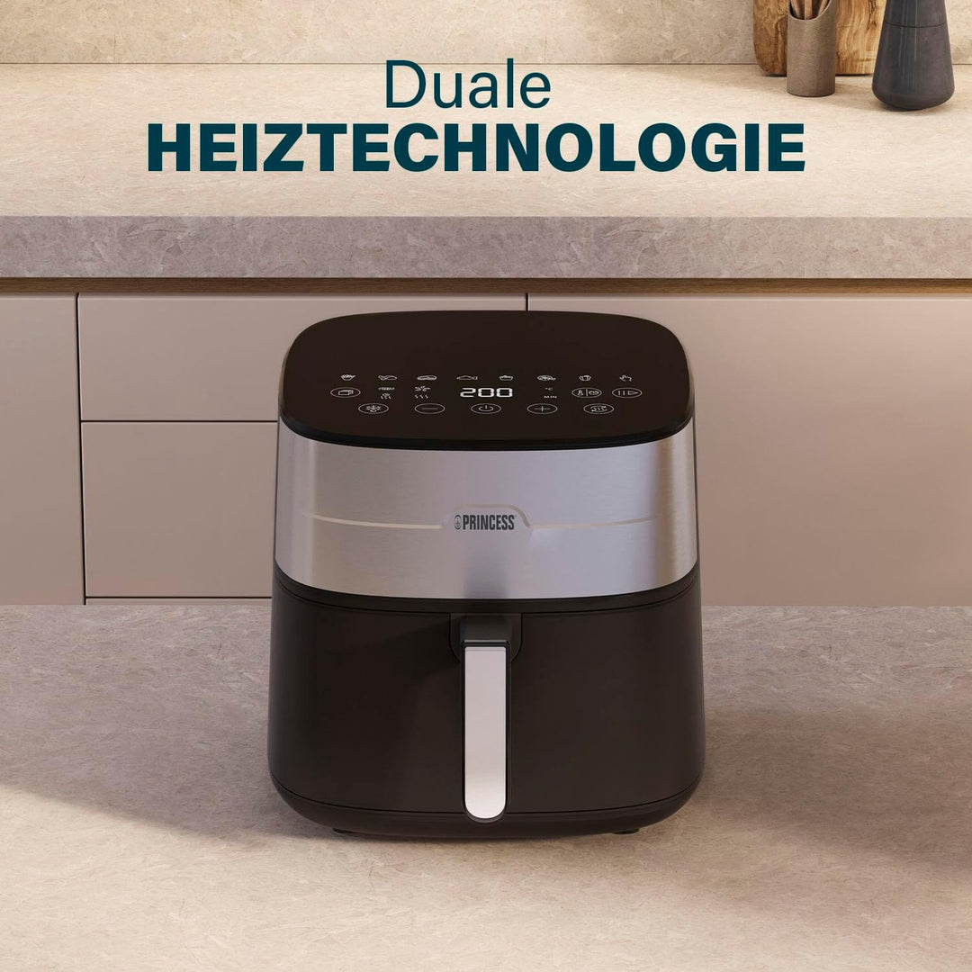 Princess Dual Heat Airfryer 8L XXL, Heissluftfritteuse mit Doppeltem Heizelement für eine Schnellere