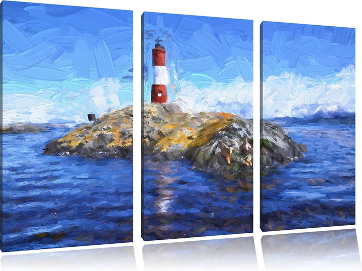 Pixxprint Leuchtturm mit Robben als Leinwandbild/Grösse: 3 Teilig (120x80 cm) cm/Wandbild/Kunstdruck