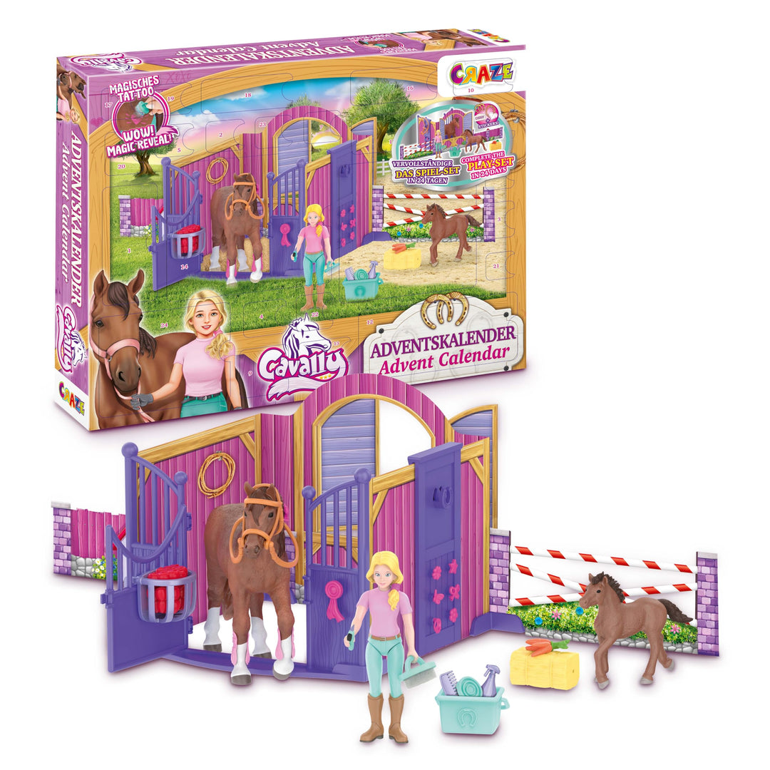CRAZE CAVALLY Adventskalender Kinder - Pferde Spielzeug Adventskalender Mädchen, Pferdefigur mit Rei
