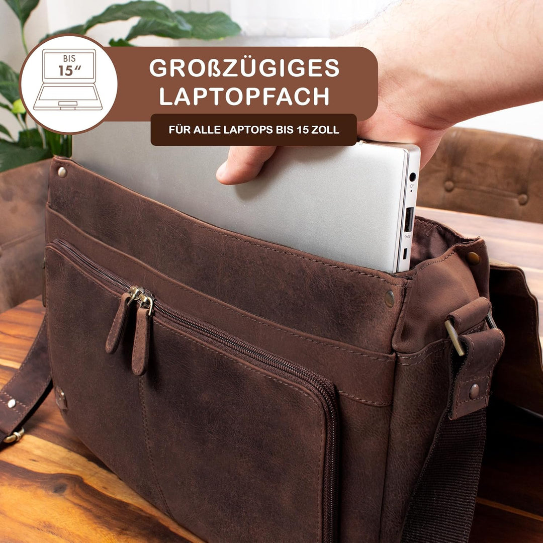 STILORD 'Tom' Vintage Leder Umhängetasche für Studium Uni Büro Arbeit 15 Zoll Laptoptasche DIN A4 Sc
