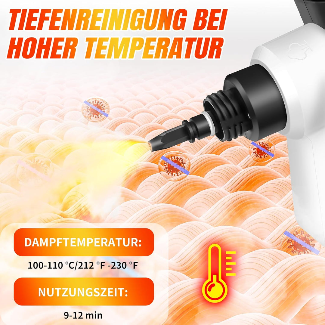 Mehrzweck-Dampfreiniger Handgerät 1000W, 10 Zubehörteile，Hochleistungs Handdampfreiniger für Zuhause