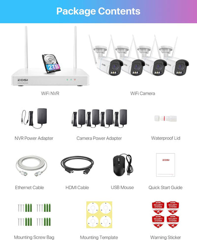 ZOSI 4MP WLAN Überwachungskamera Set Aussen, 4X WiFi Kamera Outdoor Set, 8CH 2.5K NVR mit 2TB Festpl