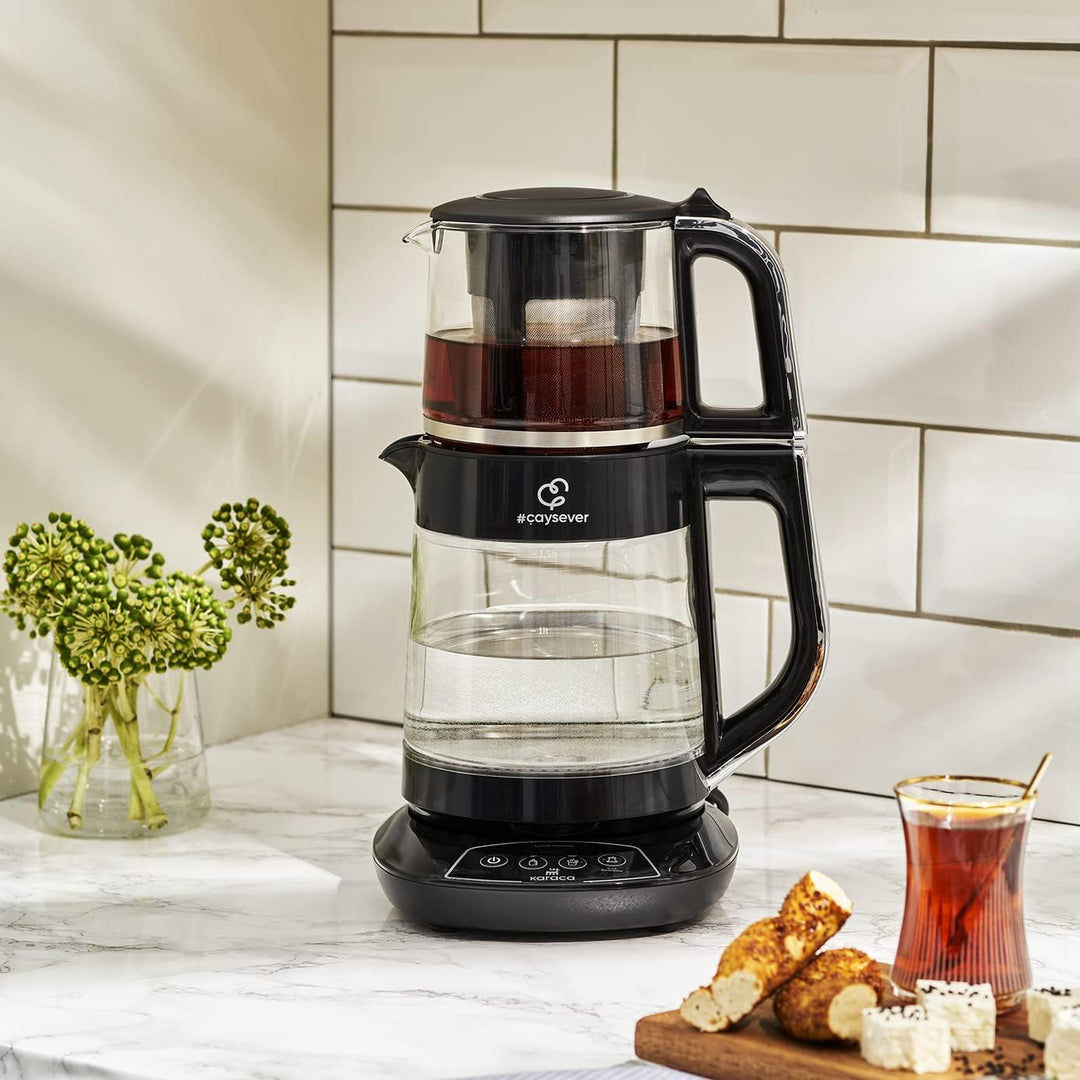 Karaca Caysever Maschine, Stahl, Chrome 1700 W, BPA-frei, 0,8 Lt Fassungsvermögen Glas-Teekanne, 1,5