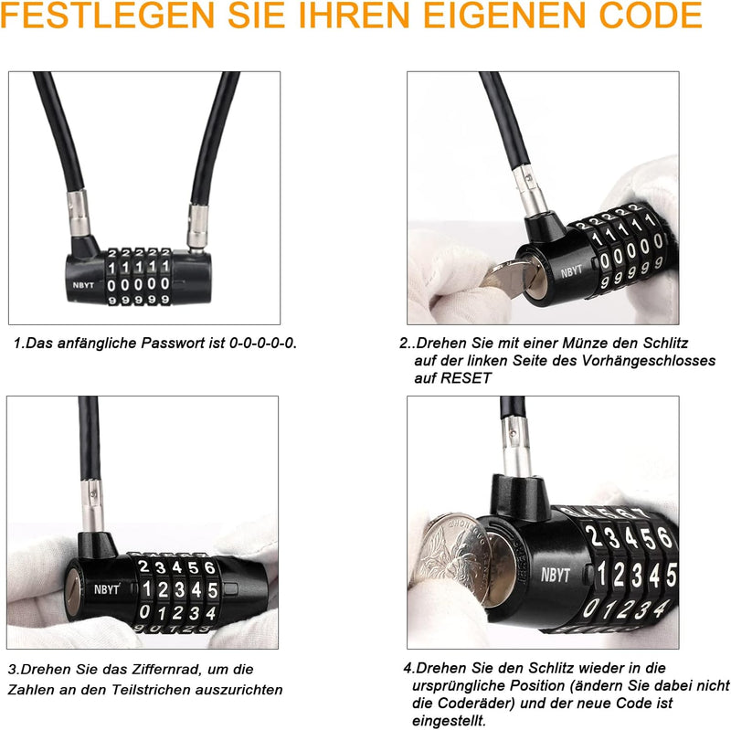 NBYT Kabel Draht Kombinations Vorhängeschloss,58cm Länge,8mm Durchmesser, für Schranktürgriffe, Fahr