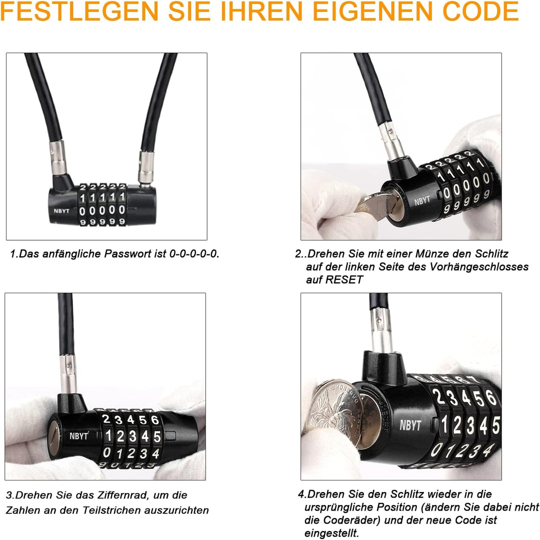 NBYT Kabel Draht Kombinations Vorhängeschloss,38cm Länge,8 mm Durchmesser, für Schranktürgriffe, Fah
