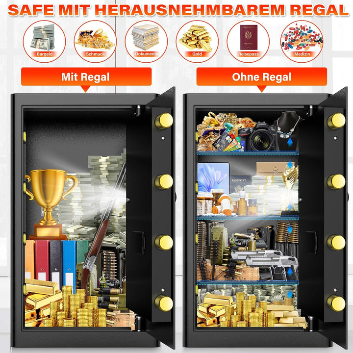 90L Grosser Feuerfester Tresor mit Feuerfeste Dokumententasche, Digitaler Heimtresor mit Herausnehmb