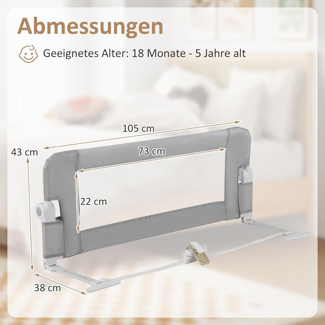 DREAMADE Bettgitter 150/120/105 cm, Kinderbettgitter Schutz, Kinderschutzgitter aus PP & Oxford, Bab
