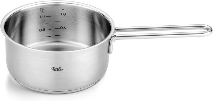 Fissler Pure Collection / Edelstahl-Stielkasserolle (Ø 16 cm, 1,4L) inkl. Metall-Deckel, Innenskalie