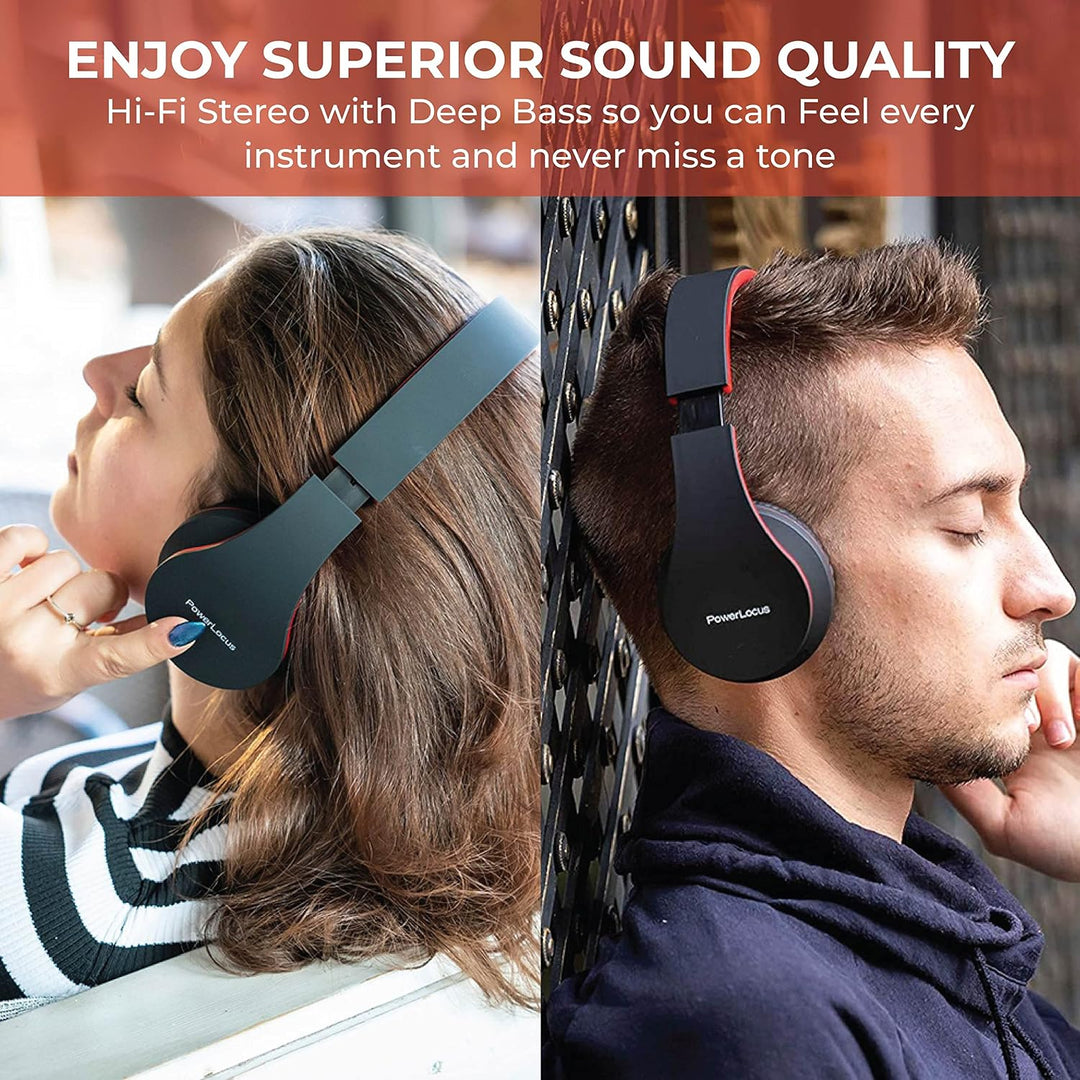 PowerLocus Bluetooth Kopfhörer Over Ear, Kabellose Kopfhörer, HiFi Stereo, Faltbare Kopfhörer mit Mi