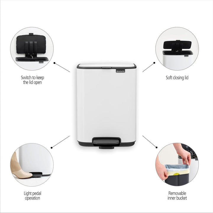Brabantia Bo Treteimer 4 L (platin), platzsparender Mini Mülleimer mit Soft-Close-Funktion und leich