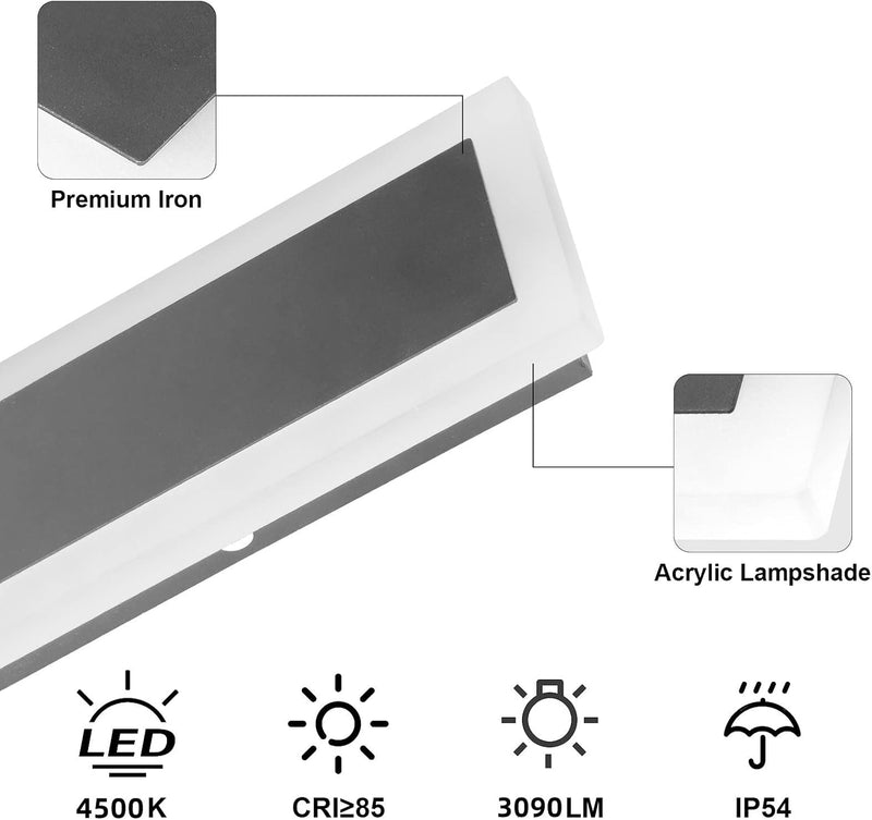 Klighten LED Wandlampe Lange Wandleuchte IP54 Dunkelgrau Wasserdicht Innen und Aussenbereich Eisen-A