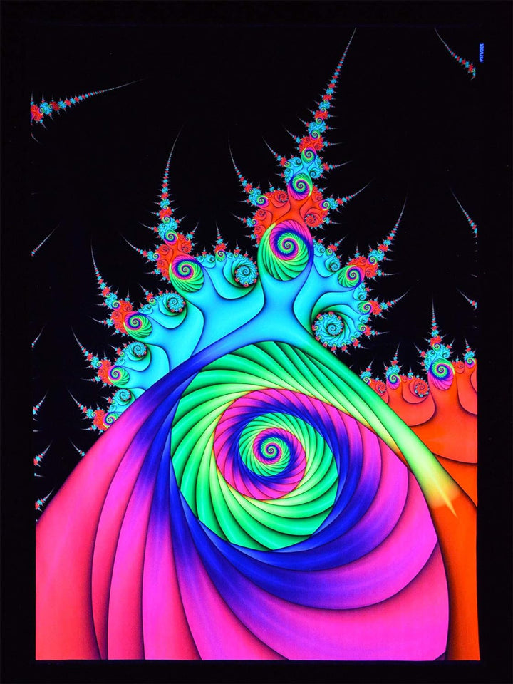 PSYWORK Schwarzlicht Stoffposter Neon | Psychedelic Weed Bud | 1,0 x 1,4m | UV-aktiv | fluoreszieren