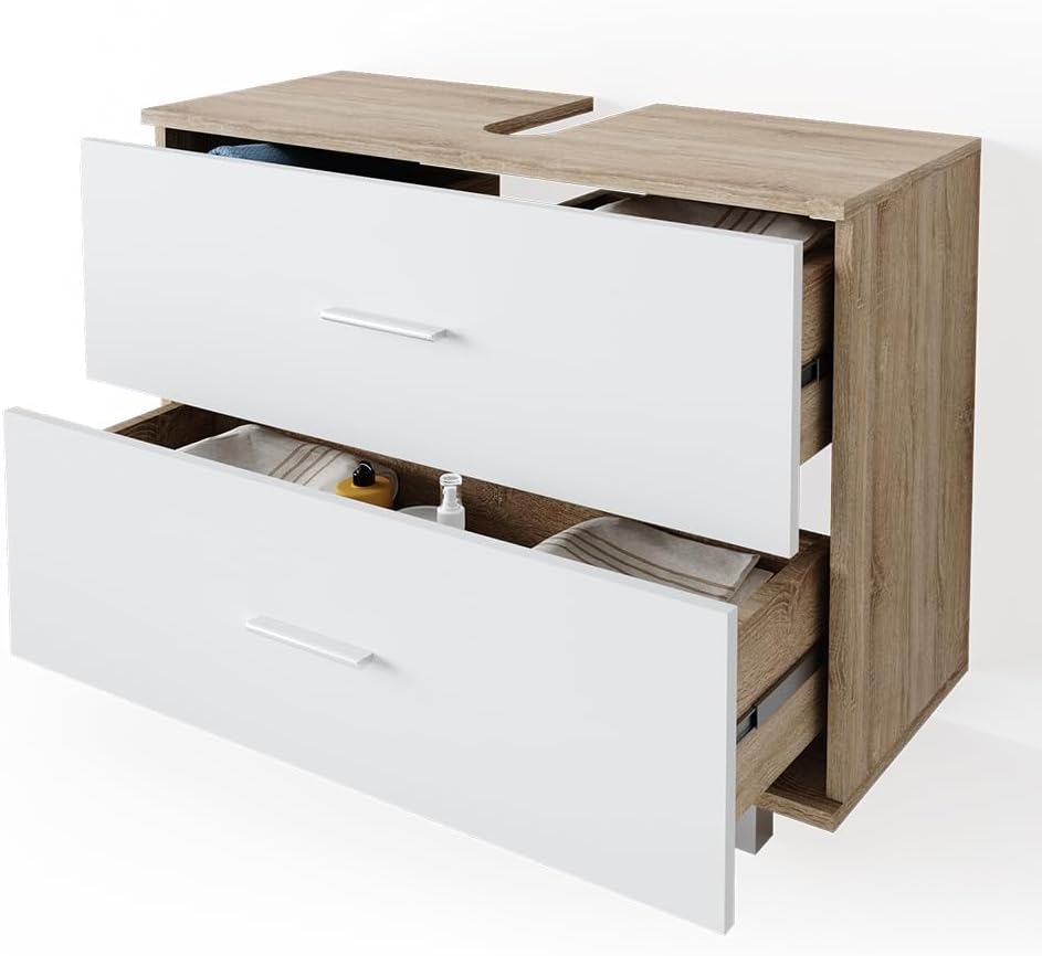 VICCO Waschbeckenunterschrank Ilias Schublade Unterschrank Badezimmer, Sonoma-weiss