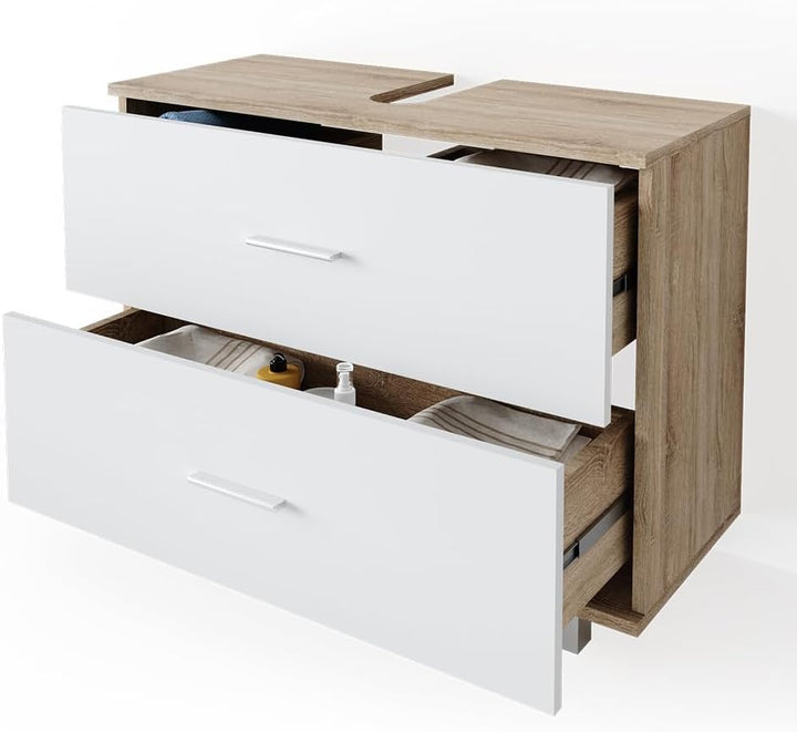 VICCO Waschbeckenunterschrank Ilias Schublade Unterschrank Badezimmer, Sonoma-weiss