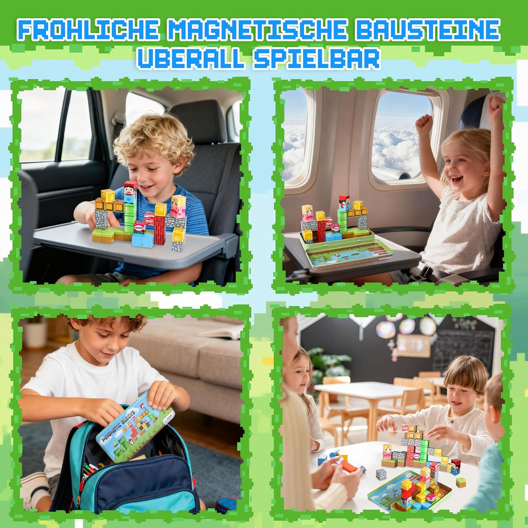 Ulikey Magnetische Bausteine, Reisespielzeug Magnetic Blocks, Magnetbausteine Kinder Tragbare, STEM