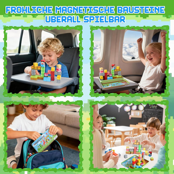 Ulikey Magnetische Bausteine, Reisespielzeug Magnetic Blocks, Magnetbausteine Kinder Tragbare, STEM