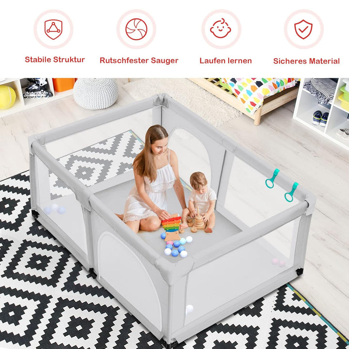 GOPLUS Baby Laufstall mit 50 Spielbällen, Krabbelgitter für Kleinkinder & Säulinge, stabiler Laufgit