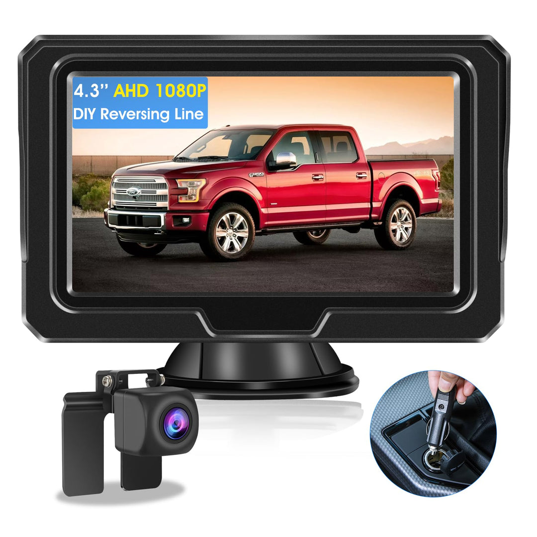 AHD 1080P Kabel Rückfahrkamera Kit, Rückfahrkamera mit 4,3" LCD Monitor, IP68 Wasserdicht Auto Ruckf