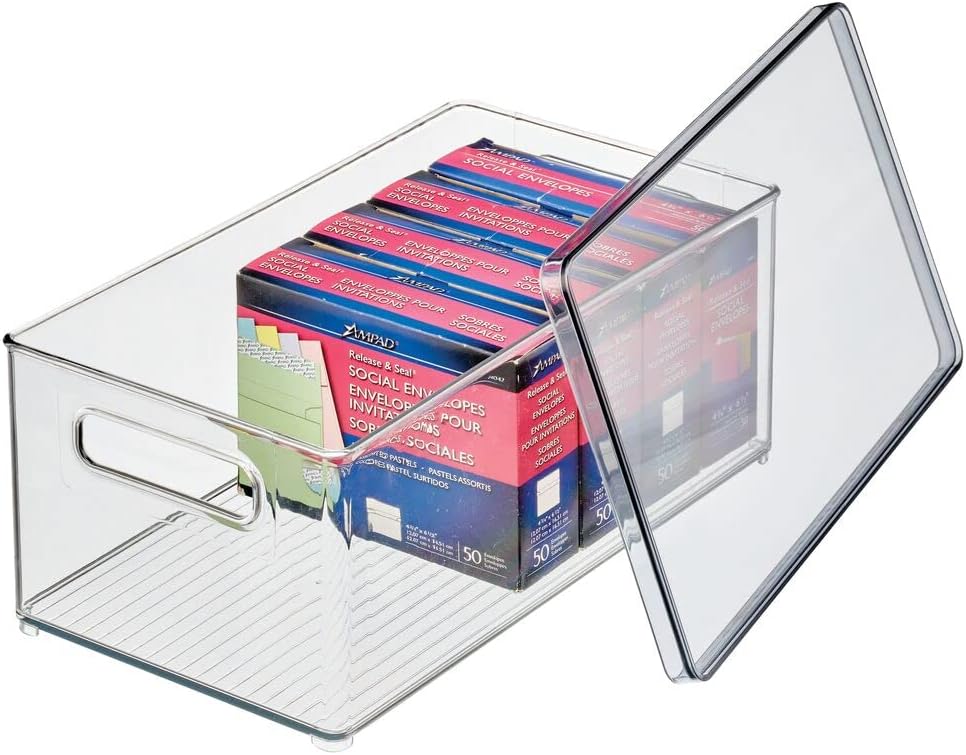 mDesign 2er-Set Schreibtischablage – Aufbewahrungsbox mit Deckel aus robustem Kunststoff – rechtecki