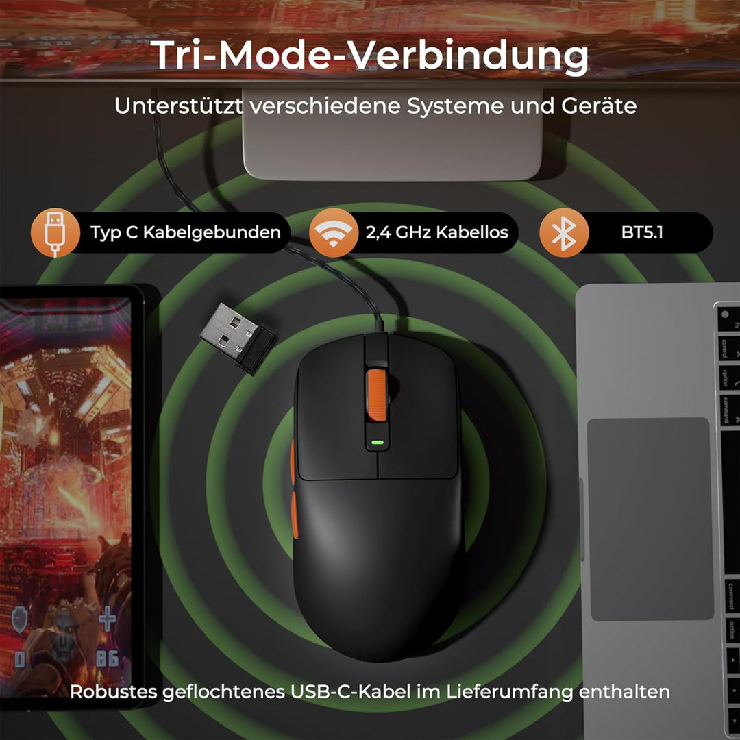 RK ROYAL KLUDGE M30 Gaming Mouse Wireless, 12000 DPI PixArt PAW3311 Sensor, 41g Ultralight, 1000Hz P
