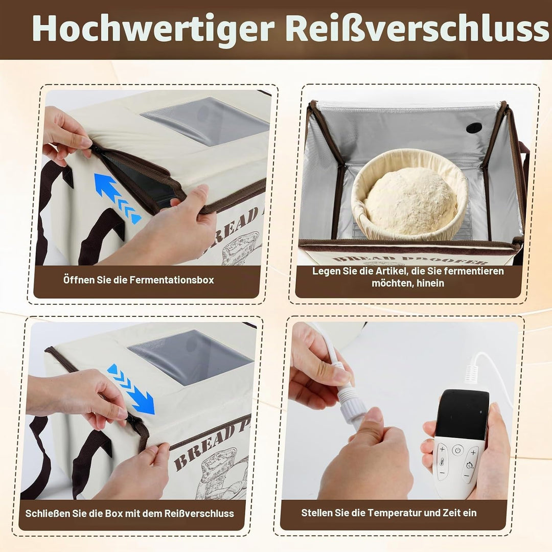 Brot Gärbox mit 3-seitiger Beheizung, NTC-Temperatursensor und Metallablage, 36L Faltbare Teiggärbox